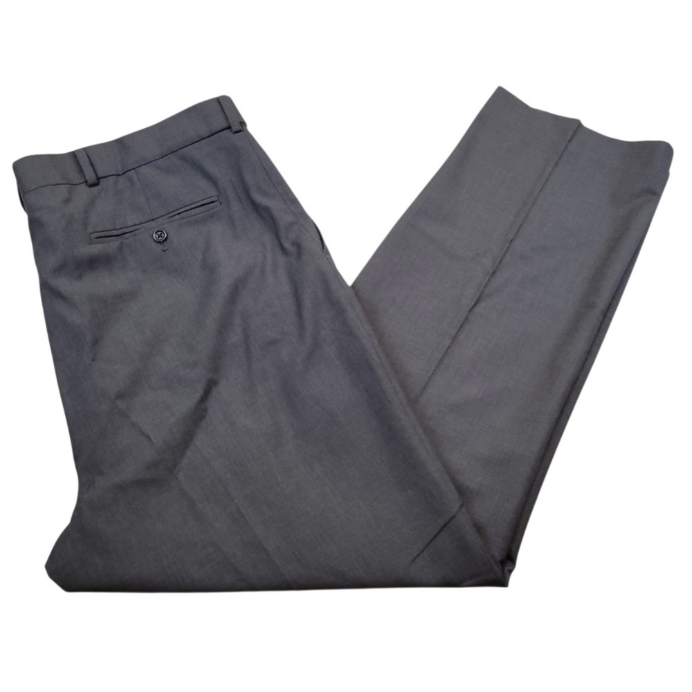 Lands End Dress Pants Mens 42x32 Gray Traditional Fit Flat Front Wool Adjustable